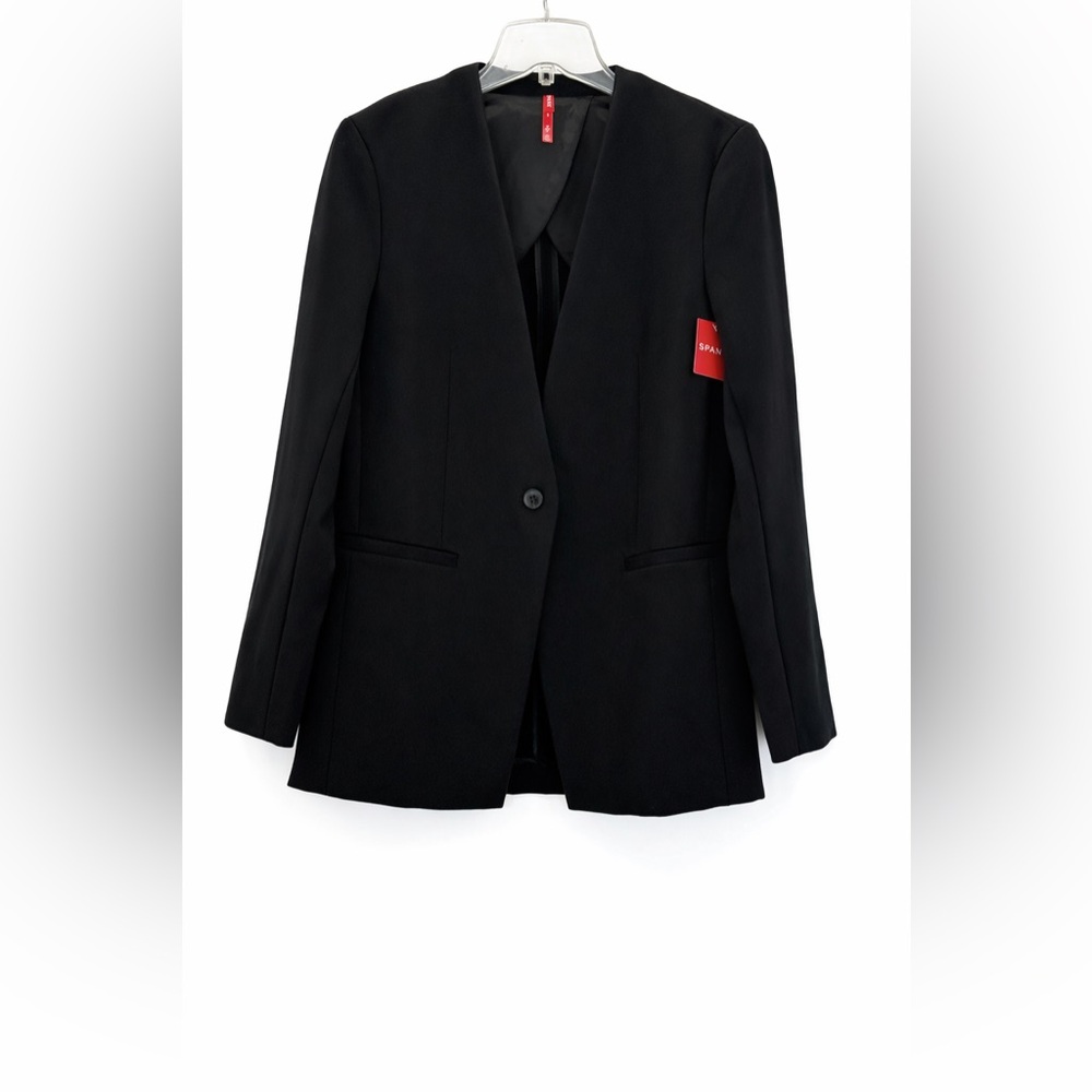 Spanx Collarless Black Tailored Blazer – Sleek Single Button Structured Jacket - Picture 2 of 16